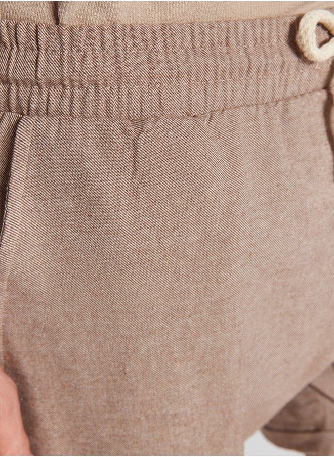 trendyol Mink Regular Fit Elastic Waist Linen Look Short Shorts & Bermuda  - Image 3