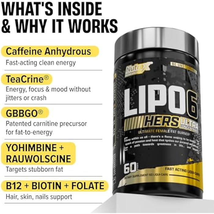 Nutrex Research Lipo-6 Black Hers Ultra Concentrate | Weight Loss Pills for Women | Fat Burner, Appetite Suppressant, Metabolism Booster for Weight Loss + Hair, Skin, & Nails Support | 60 Diet Pills - Image 5