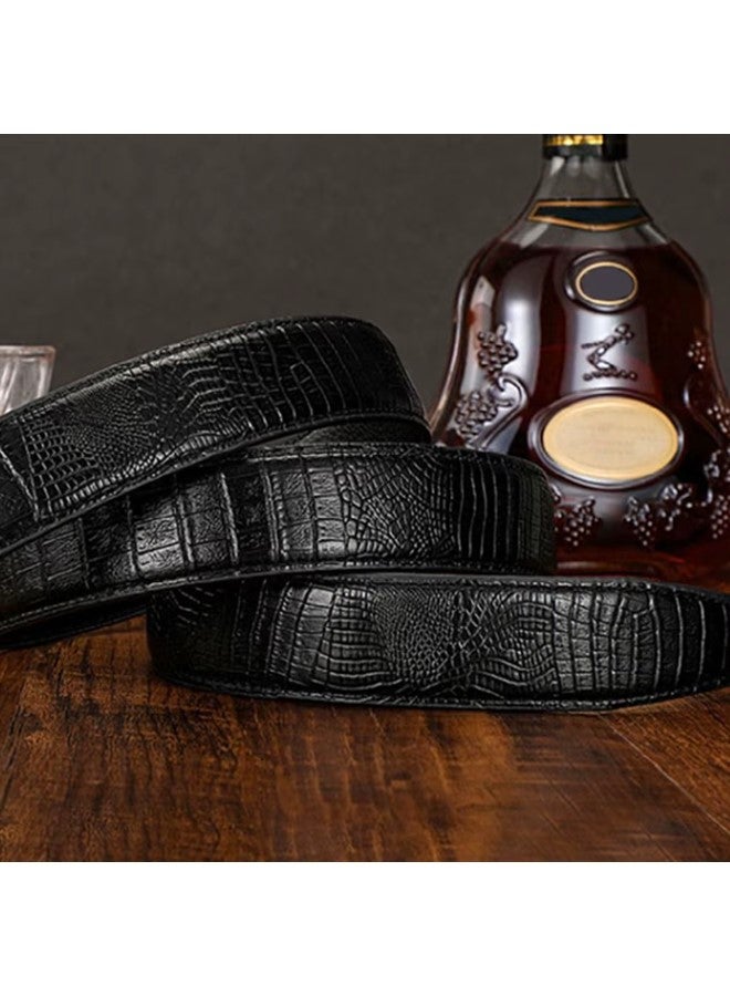 We Happy Leather Belt for Men Crocodile Pattern Dress Belt with Automatic Buckle Adjustable Fit for Formal and Casual Wear Black - Image 5