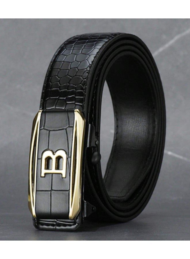 We Happy Leather Belt for Men Crocodile Pattern Dress Belt with Automatic Buckle Adjustable Fit for Formal and Casual Wear Black - Image 3