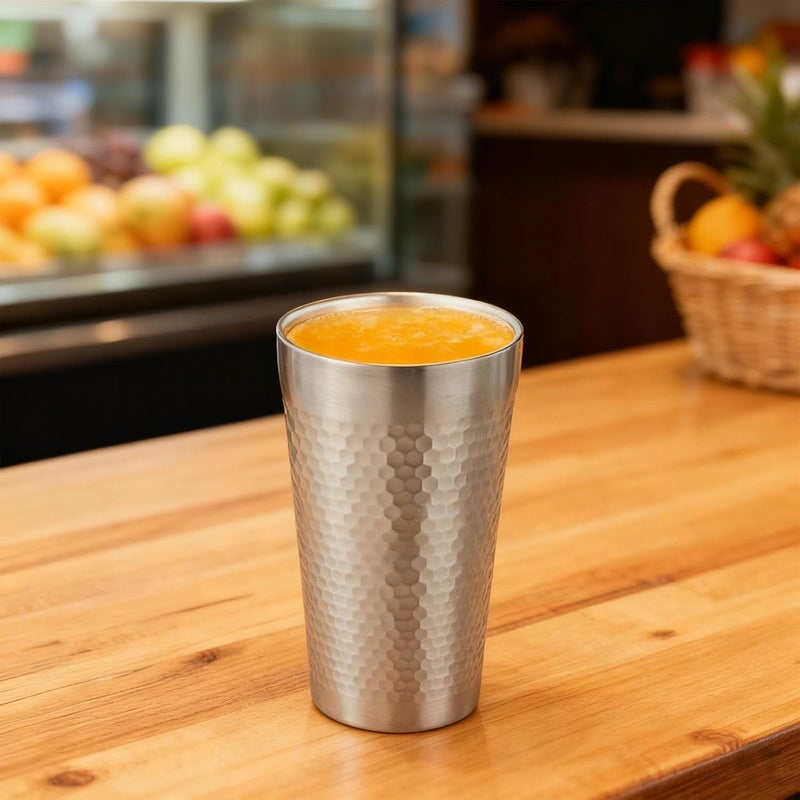 Stainless Steel Insulated Cup Set, 3 X 15 Fl Oz Cups, Hammered, Stackable, Double Wall, for Beer, Coffee, Water, Silver - Image 3