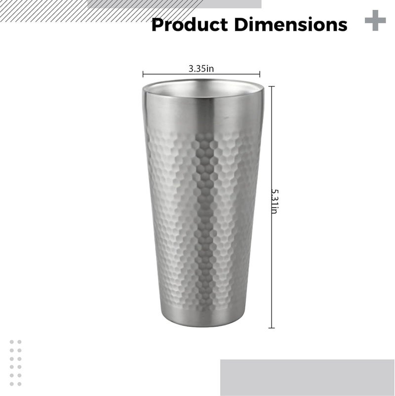 Stainless Steel Insulated Cup Set, 3 X 15 Fl Oz Cups, Hammered, Stackable, Double Wall, for Beer, Coffee, Water, Silver - Image 2