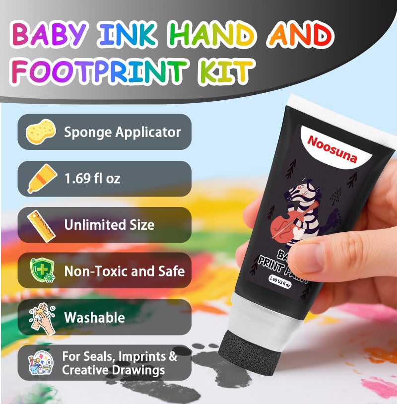 Noosuna Baby Hand and Footprint Ink with Sponge Head, Baby Safe Paint, 1.69 fl oz Non-Toxic and Washable, Dog Safe Paint for Paws Suitable for Babies and Pets, Newborn Memento, Black - Image 2