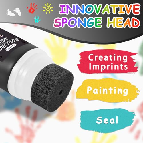 Noosuna Baby Hand and Footprint Ink with Sponge Head, Baby Safe Paint, 1.69 fl oz Non-Toxic and Washable, Dog Safe Paint for Paws Suitable for Babies and Pets, Newborn Memento, Black - Image 3