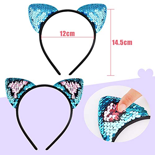 WXJ13 20 Pieces Cat Ears Headbands Reversible sequin headband Cute Cat Headbands - Image 2