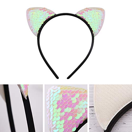 WXJ13 20 Pieces Cat Ears Headbands Reversible sequin headband Cute Cat Headbands - Image 3