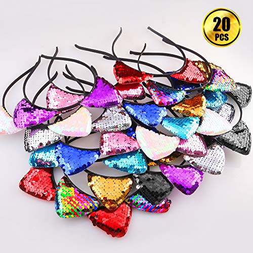 WXJ13 20 Pieces Cat Ears Headbands Reversible sequin headband Cute Cat Headbands - Image 4
