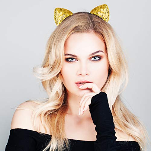 WXJ13 20 Pieces Cat Ears Headbands Reversible sequin headband Cute Cat Headbands - Image 5