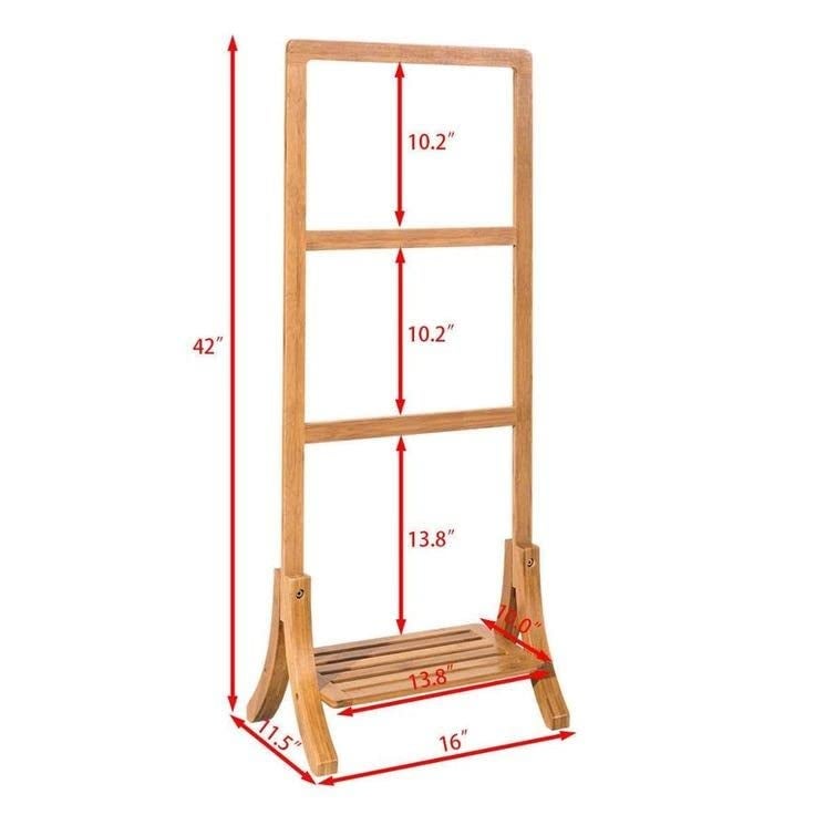 Rosewood Freestanding Wooden Towel Rack for Bathroom Vintage Wood Tier Towel Bar Stand with Bottom Shelf for Towels Washcloths Toiletries Convenient Rack for Drying or Hanging Clothes A65  - Image 2