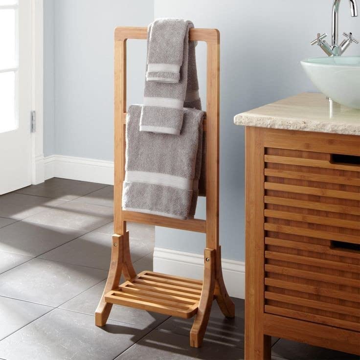 Rosewood Freestanding Wooden Towel Rack for Bathroom Vintage Wood Tier Towel Bar Stand with Bottom Shelf for Towels Washcloths Toiletries Convenient Rack for Drying or Hanging Clothes A65  - Image 1