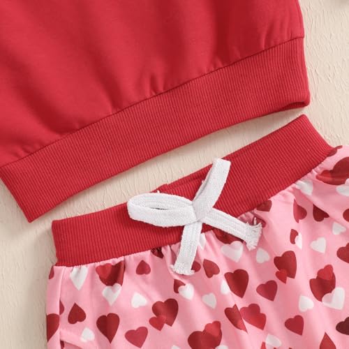 BeQeuewll Toddler Baby Girl Valentines Day Outfit Letter Print Long Sleeve Sweatshirt Heart Long Pants 2 Piece Set (Red, 18-24 Months) - Image 5
