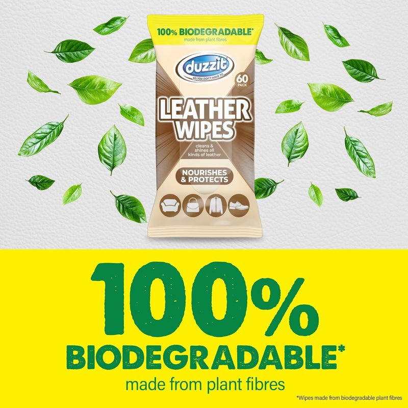 Duzzit Leather Wipes - Nourishes & Protects | 100% Biodegradable - Made From Plant Fibres | Cleans and Shines All Leather - Sofas, Jackets, Bags, Shoes & More (60 Biodegradable Wipes) - Image 3