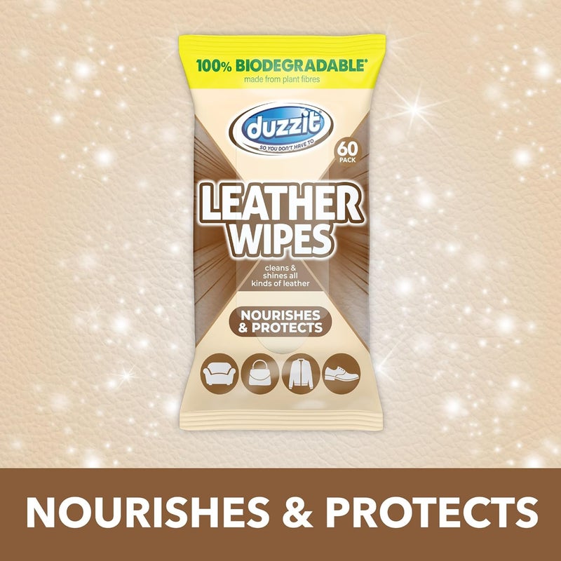 Duzzit Leather Wipes - Nourishes & Protects | 100% Biodegradable - Made From Plant Fibres | Cleans and Shines All Leather - Sofas, Jackets, Bags, Shoes & More (60 Biodegradable Wipes) - Image 5