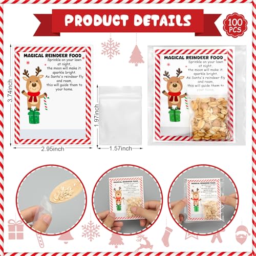 Clabby 100 Sets Magical Reindeer Food Bags 16 x 2 Inches with Reindeer Food Labels and Selfadhesive Bags for Christmas Stocking Stuffers Cookies Candies Gifts Wrapping Holiday Party Favors - Image 5