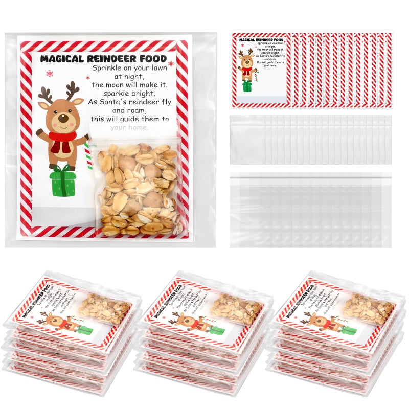 Clabby 100 Sets Magical Reindeer Food Bags 16 x 2 Inches with Reindeer Food Labels and Selfadhesive Bags for Christmas Stocking Stuffers Cookies Candies Gifts Wrapping Holiday Party Favors - Image 3