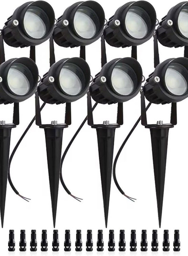 ALEDECO 8Pack 5W Low Voltage Landscape Lights with Connectors Outdoor Lighting 24V AC/DC Focusing Lens LED Landscape Spotlights,600LM Warm White Waterproof Outdoor Garden Yard Lights - Image 1