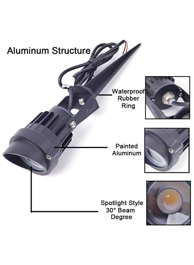 ALEDECO 8Pack 5W Low Voltage Landscape Lights with Connectors Outdoor Lighting 24V AC/DC Focusing Lens LED Landscape Spotlights,600LM Warm White Waterproof Outdoor Garden Yard Lights - Image 4