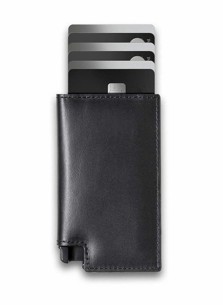 سيوسي محفظة جلدية رفيعة لحمل بطاقة الائتمان للرجال - حجب RFID ، تخزين بطاقة البنك - وصول سريع للبطاقة (أسود) - Image 1