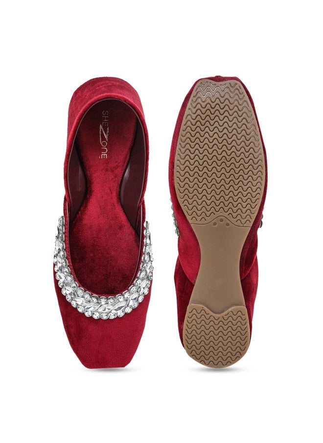 She Zone موجاري مزخرف باللون الماروني للنساء - Image 5