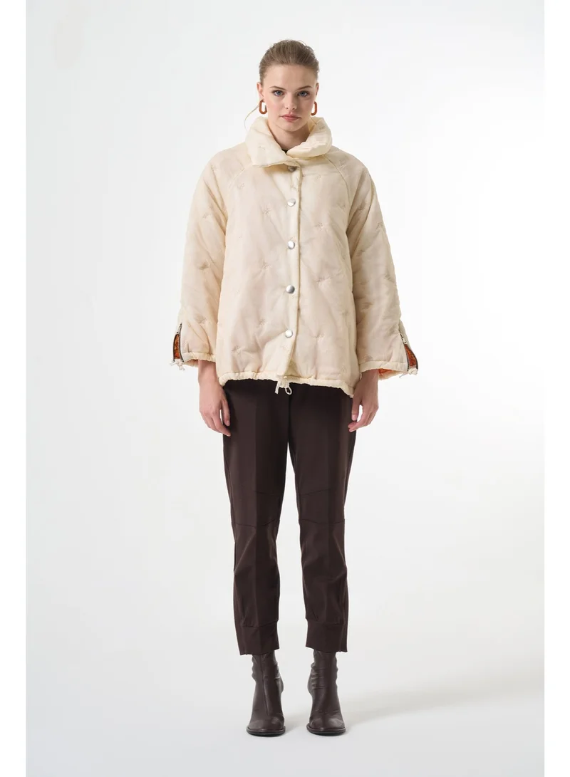MissWhence  Oversized Quilted Jacket with Buttons - Ecru for Women | Best Price UAE