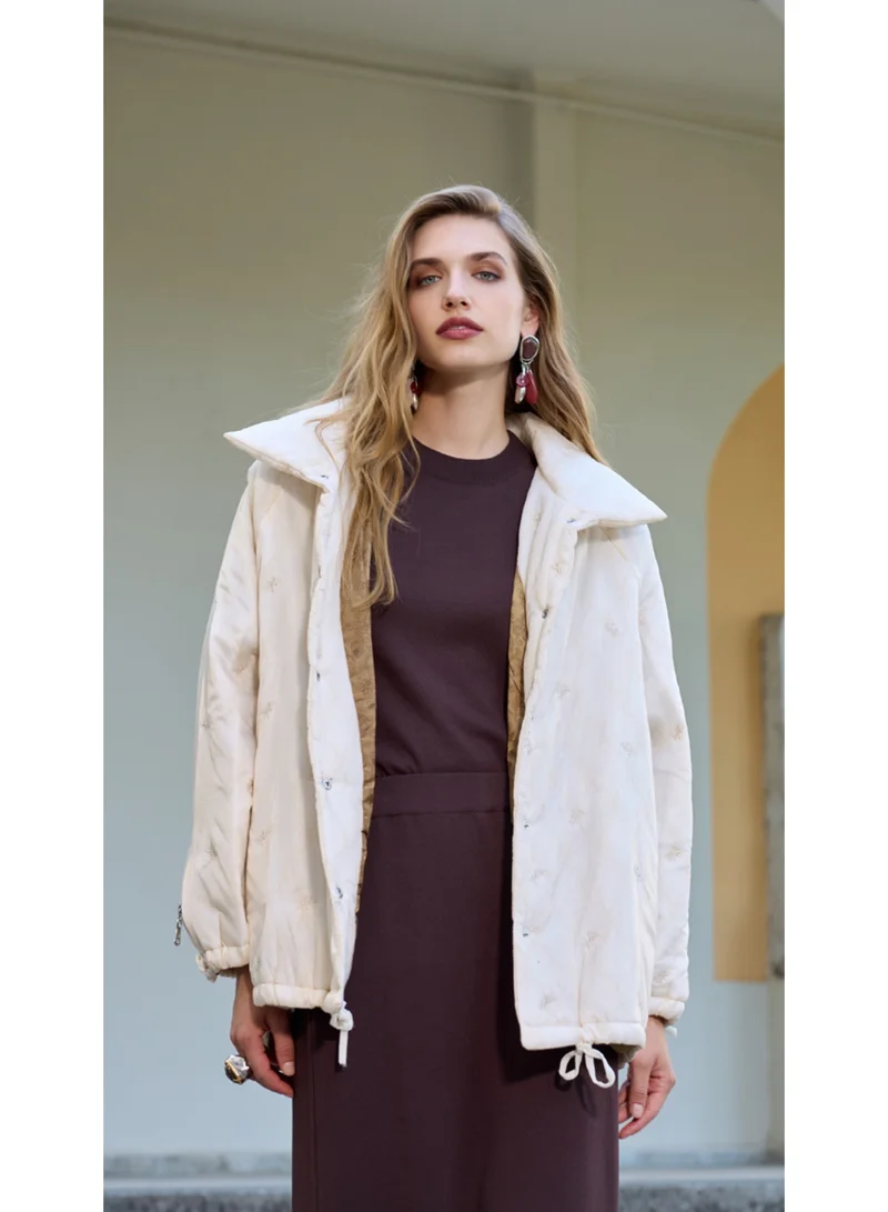 MissWhence  Oversized Quilted Jacket with Buttons - Ecru for Women | Best Price UAE