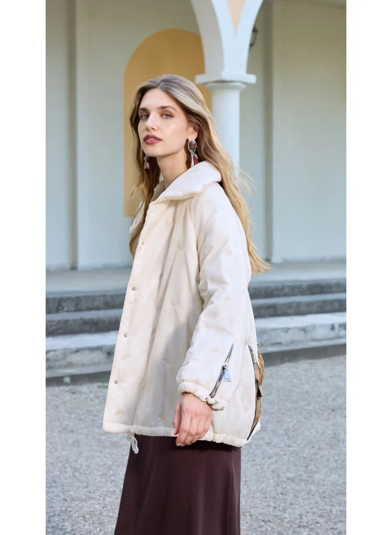 MissWhence  Oversized Quilted Jacket with Buttons - Ecru for Women | Best Price UAE