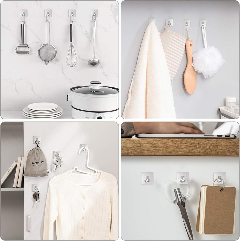 VIS'V Classic trendy design picks Adhesive Hooks, Silver Adhesive Towel Hooks Waterproof Self Adhesive Shower Wall Hooks Stainless Steel Stick on Hooks Heavy Duty Sticky Hooks for Bathroom Kitchen Livingroom Camper - 4 Pcs Shop & home all-space compatible - Image 2