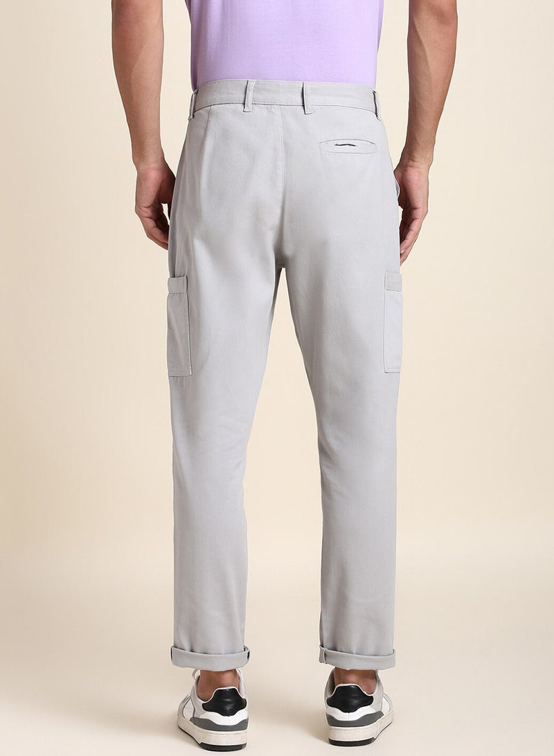 Dennis Lingo Men's Light Grey Cotton Blend Solid Full Length Chinos Tapered Fit Trouser - Image 3
