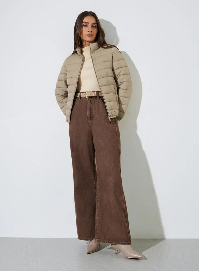 Styli  Women's Tan Regular Padded Jacket for Women | Best Price UAE
