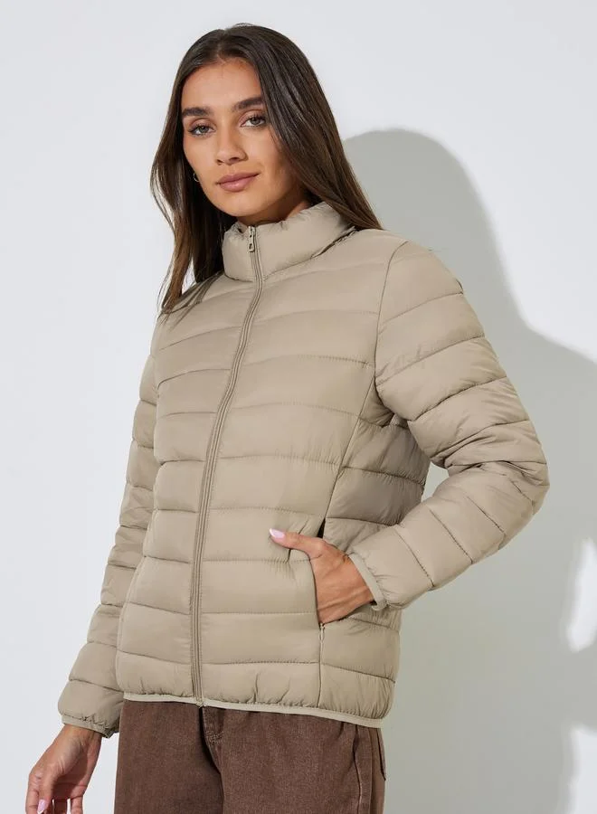 Styli  Women's Tan Regular Padded Jacket for Women | Best Price UAE