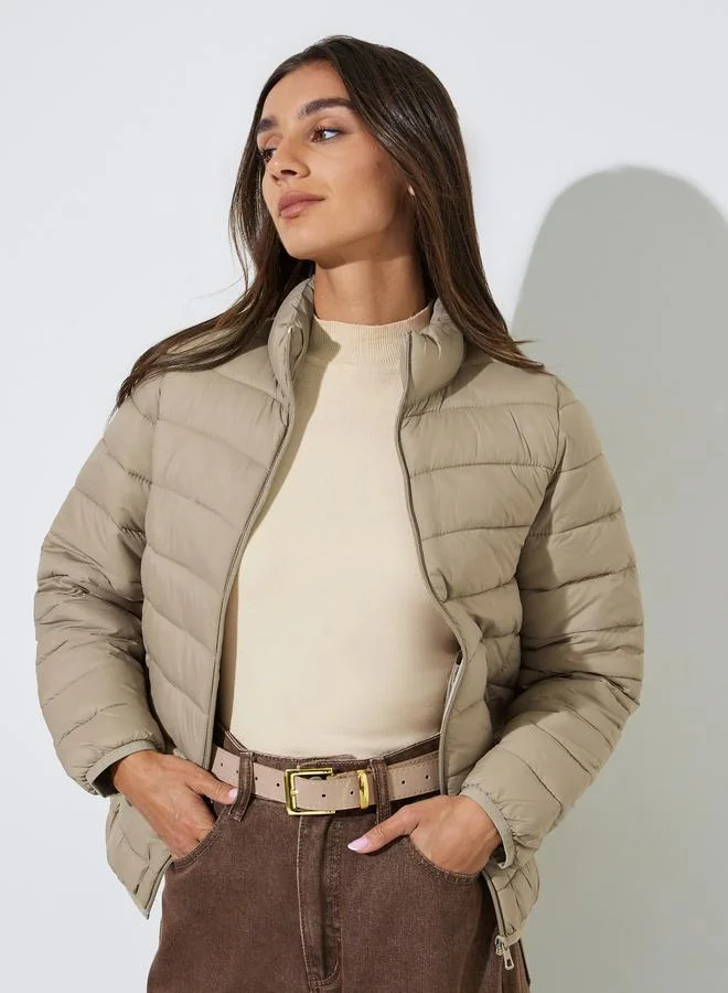 Women's Tan Regular Padded Jacket