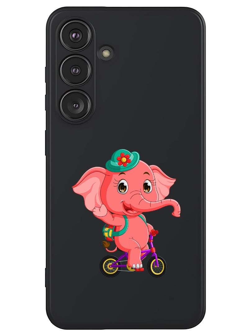 Theodor Protective Slim Fit Case Liquid Silicone Cover with Full Body Protection Anti-Scratch Shockproof Case For Samsung Galaxy S25 Plus (Black) - pink elephant - Image 1