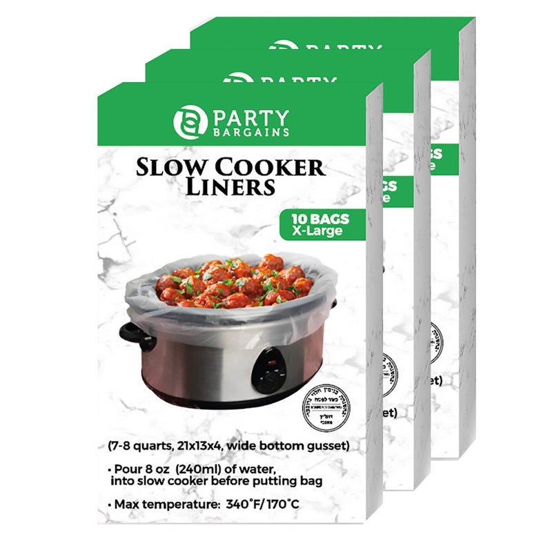 Party Bargains Party Bargains 30 Bags Slow Cooker Liners  Fits 78 Quarts 21 x 4 x 13 Inches 4 Wide Gusset XLarge Crock Pot Liners Multi Use Cooking Bags Sous Vide 