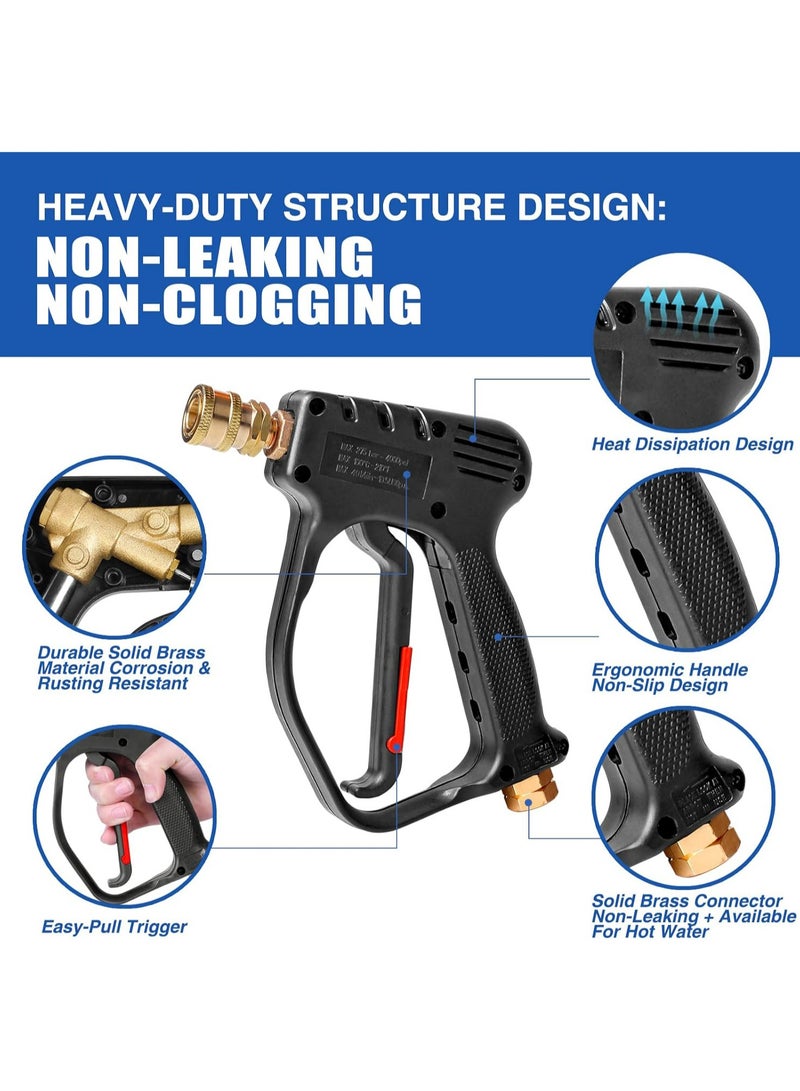 Hihonor Short Pressure Washer Gun, 4000 PSI High Power Washer Spray Gun, 10.5 GPM Foam Gun with 3/8'' Swivel Quick Connect, Pressure Washer Handle with M22-14mm Adapter for Extension Wand & Hose  - Image 2