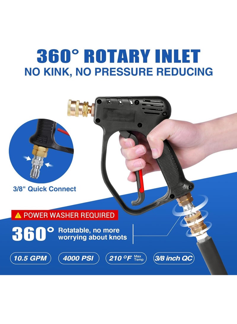 Hihonor Short Pressure Washer Gun, 4000 PSI High Power Washer Spray Gun, 10.5 GPM Foam Gun with 3/8'' Swivel Quick Connect, Pressure Washer Handle with M22-14mm Adapter for Extension Wand & Hose  - Image 3