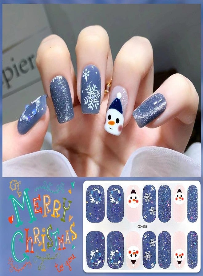 KRTBKR 6 Sheets Christmas Gel Nail Stickers Blue Green Red Snowflakes Gel Nail Polish Strips Xmas Trees Elk Santa Snowman Glitter Design Cute Winter Stickers Full Wrap Gel Nail Strips Stickers for Women DIY - Image 4