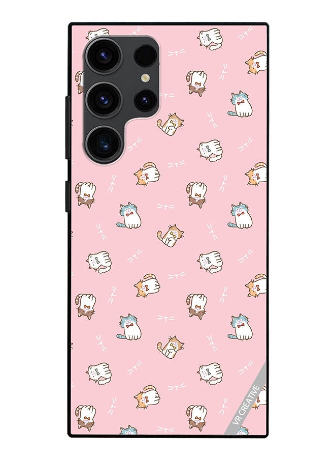 VR CREATIVE Protective Case Cover For Samsung Galaxy S23 Ultra 5G Cartoon Cat Design On Pink Design Multicolour - Image 1