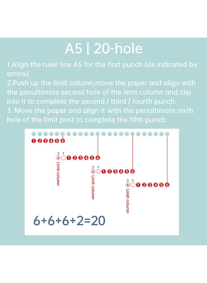 Kw-trio 6-Hole Paper Punch Handheld Mini Puncher Support Multiple 20/26/30 Hole Punching 5.5mm Aperture for A4 A5 B5 Notebook Scrapbook Diary Planner Calendars Agenda Greeting Card DIY  - Image 2