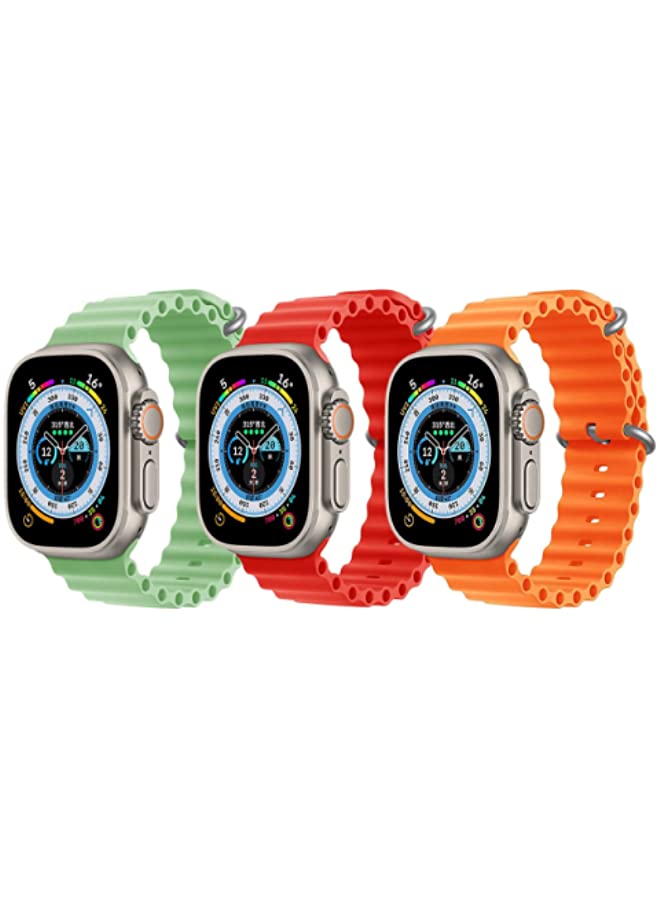 IAF Silicone Ocean Band Strap for Apple Watch 38/40/41mm Mint Green/Red/Orange Set of 3
