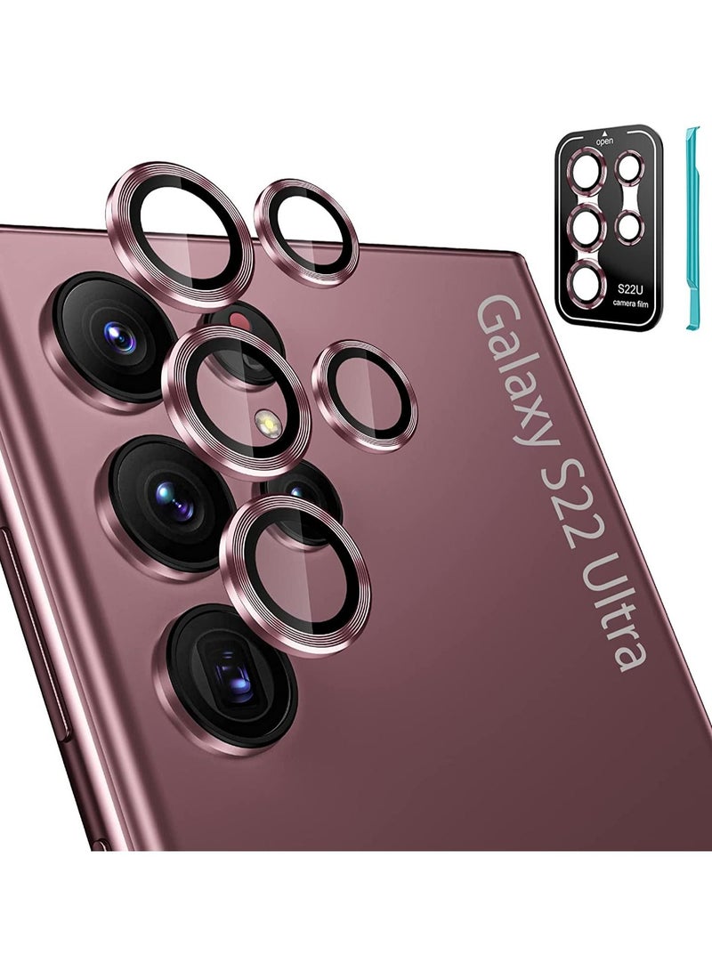 Waldic Camera Lens Glass Protector With Ring For Samsung Galaxy S22 Ultra - Wine Red  - Image 2