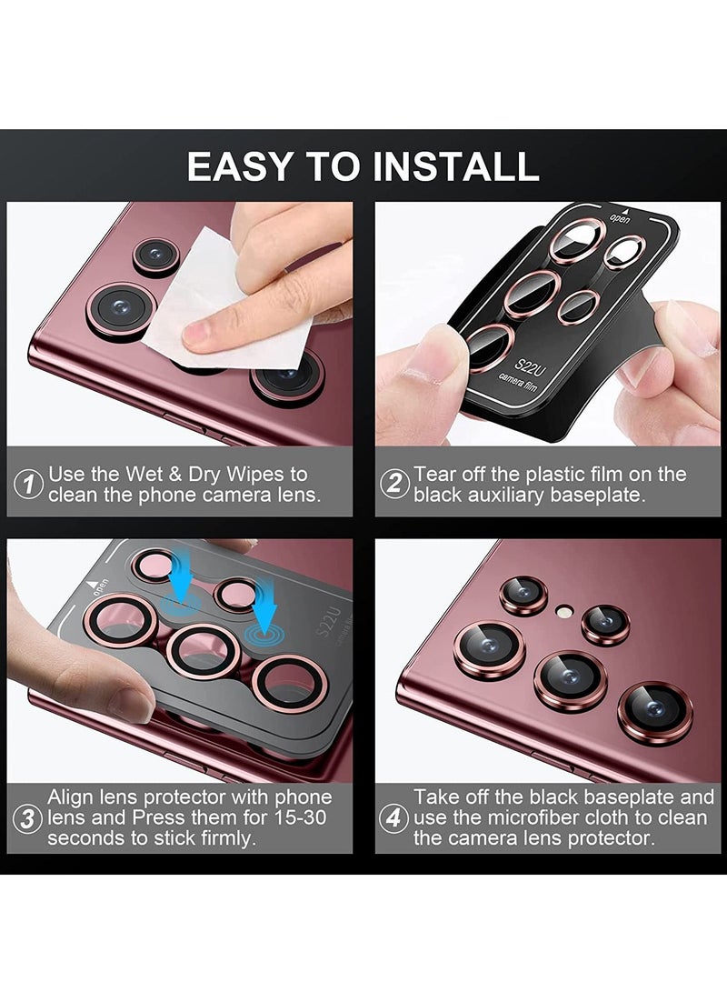 Waldic Camera Lens Glass Protector With Ring For Samsung Galaxy S22 Ultra - Wine Red  - Image 5