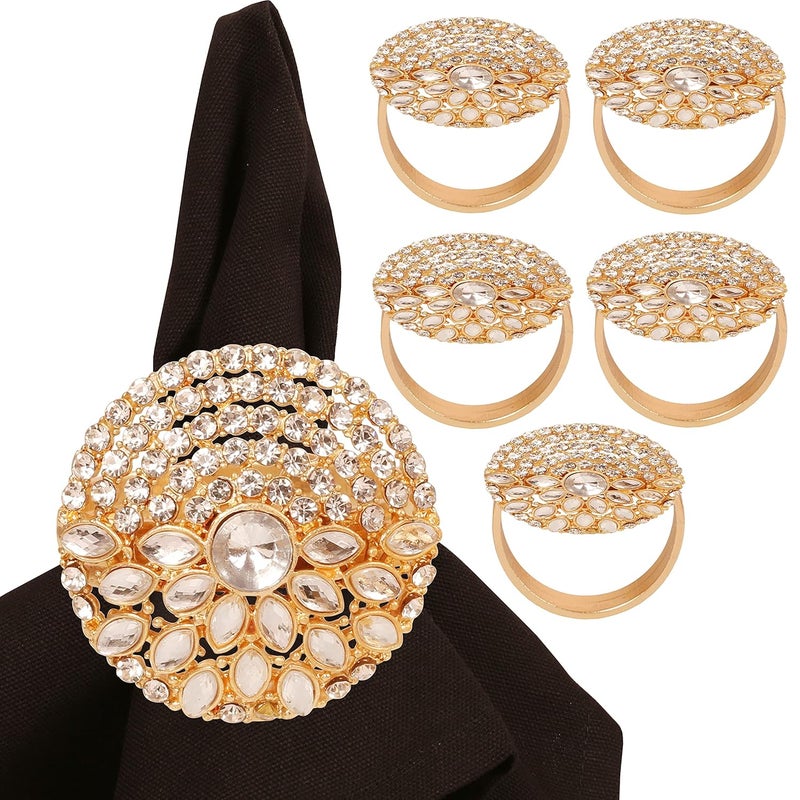 Indtresor Gorgeous Handmade Napkin Rings Holders Large Size Rhinestone Crystal in Gold Color for Party Dining Table Set of 6 - Image 1