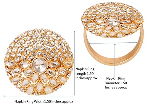 Indtresor Gorgeous Handmade Napkin Rings Holders Large Size Rhinestone Crystal in Gold Color for Party Dining Table Set of 6 - Image 5
