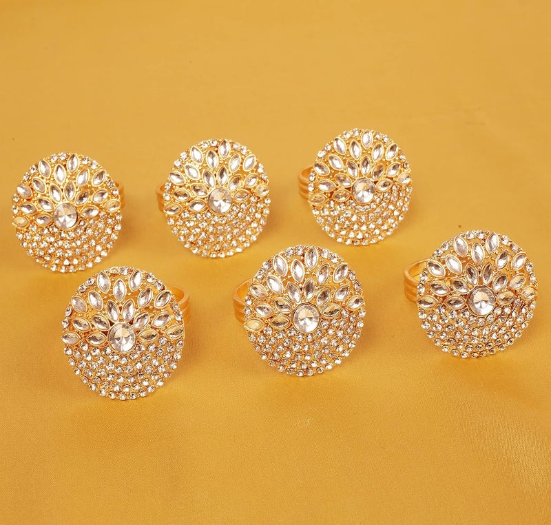 Indtresor Gorgeous Handmade Napkin Rings Holders Large Size Rhinestone Crystal in Gold Color for Party Dining Table Set of 6 - Image 4