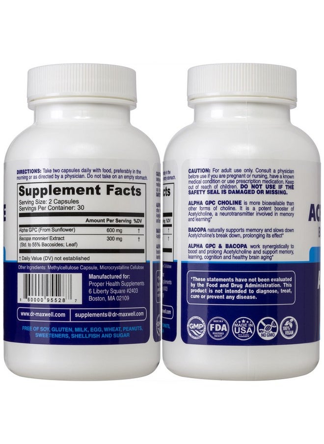 Dr. Maxwell - Acetylcholine Alpha Gpc Choline 600Mg + Bacopa Better Than Each Alone. More Reliable Acetylcholine (Supports Memory & Learning) Supplement Dual Action Unlike Competitors. Best Choline Form - Image 1