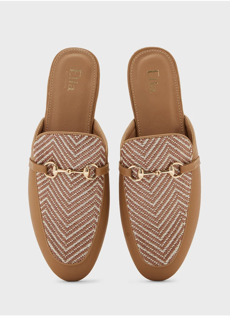 ELLA Horse Bit  Embroidered Flat Mule Shoe