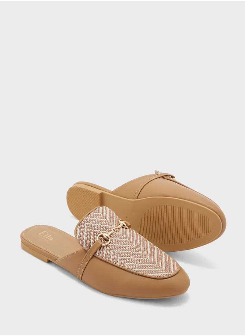 ELLA Horse Bit  Embroidered Flat Mule Shoe
