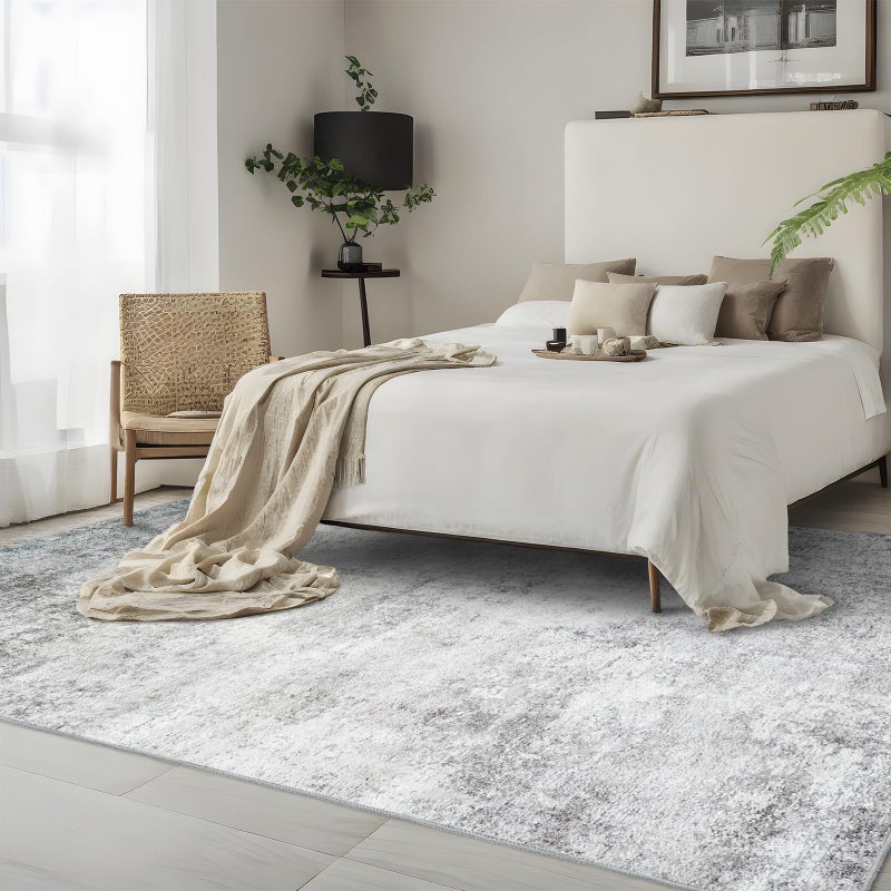 RUUGME Washable Abstract 4X6 Rug: Living Room Area Rugs Non-Slip Backing Neutral Stain Resistant Carpet for Bedroom Farmhouse Large Soft Indoor mats for Dining Room Office Entry 4X6 Grey - Image 1