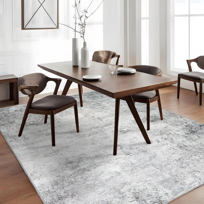 RUUGME Washable Abstract 4X6 Rug: Living Room Area Rugs Non-Slip Backing Neutral Stain Resistant Carpet for Bedroom Farmhouse Large Soft Indoor mats for Dining Room Office Entry 4X6 Grey - Image 2