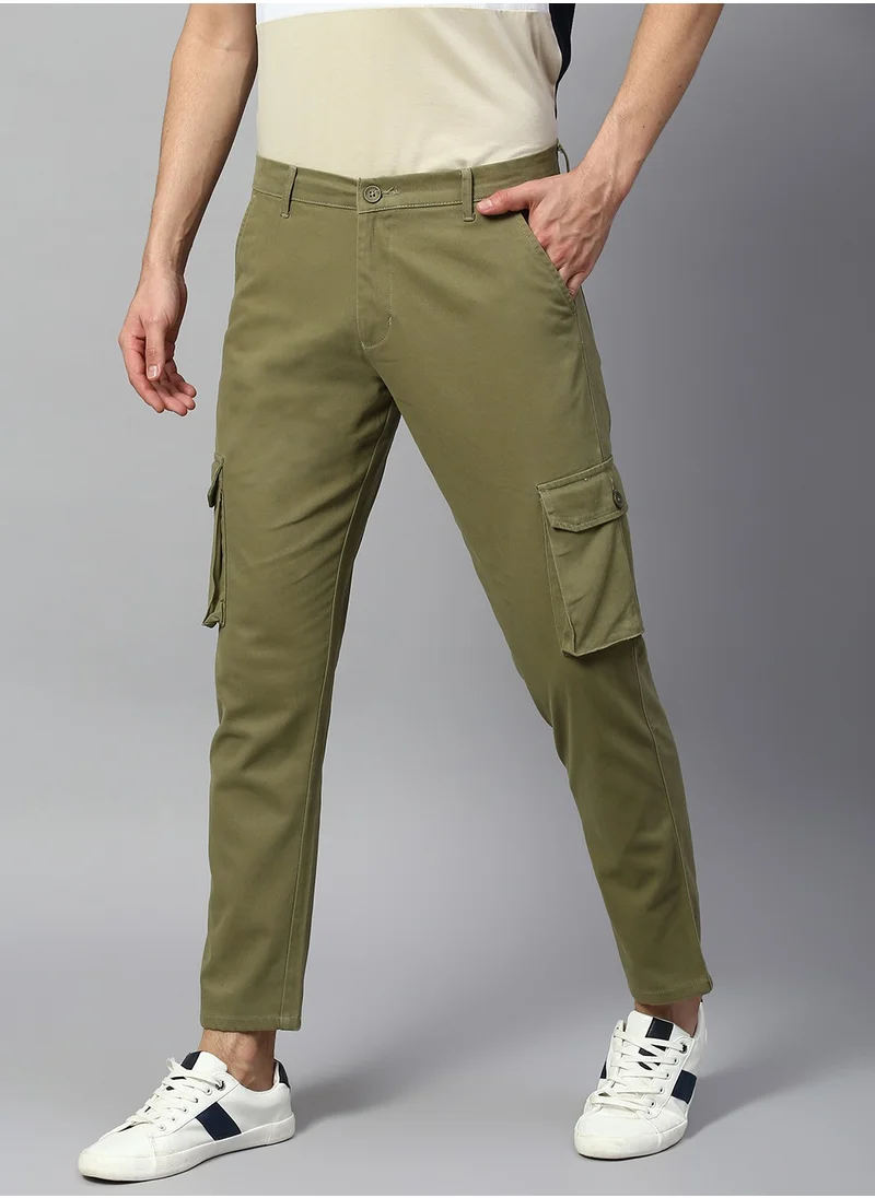 دينيس لينغو Men's Light Olive Tapered Fit Cargo Trousers - Stylish and Practical